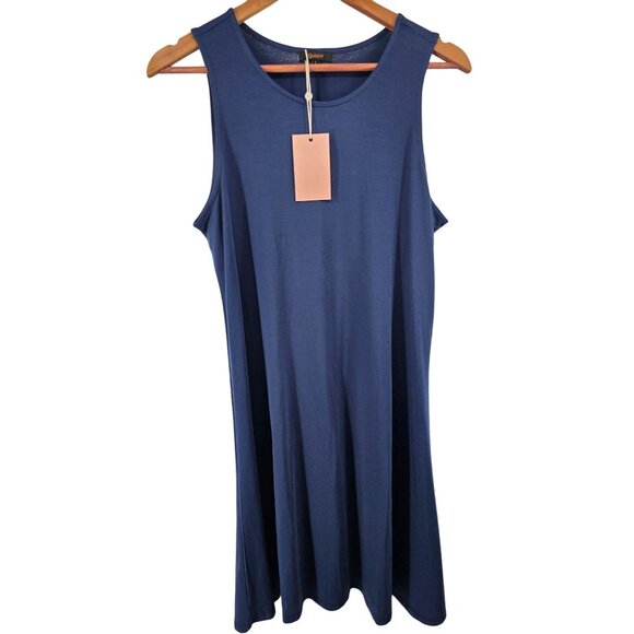 Quince Navy Tencel Jersey Mini Swing Dress Large NWT - Picture 2 of 6